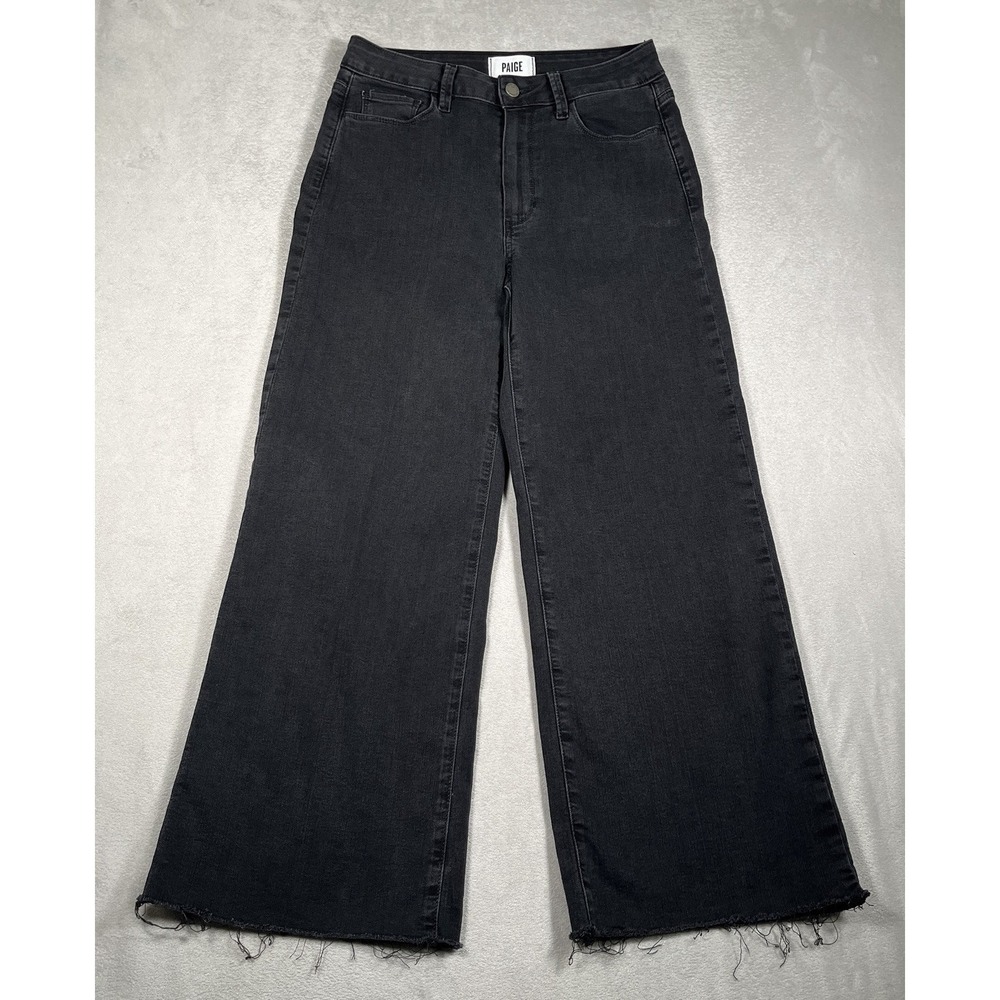 Paige Jeans Womens 27 Genesee Black Crop Wide Leg Dark Wash Denim Pants Chic